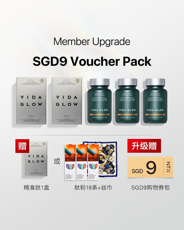 【升级套组】Vida Glow胶原蛋白精准肽2盒+滤镜胶囊2.0 Radiance Plus 赠胶原蛋白精准肽*1盒or肽粉18条+丝巾